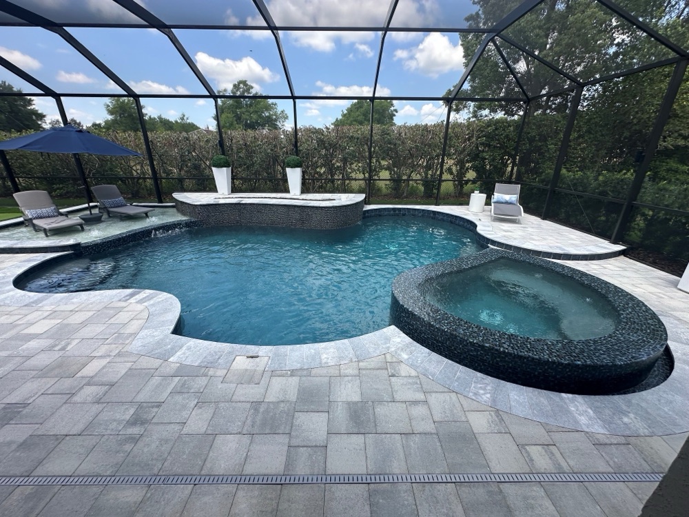 Full reshape + glass-tile spa — after, view 1